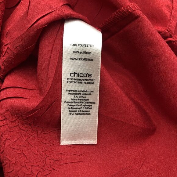 Chico's Textured Fabric Long Sleeve Button Up Blouse Red Size 1/8 Smart Casual - Picture 9 of 11